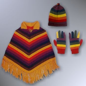 Multicolor Poncho, Cap and gloves (Adultos)